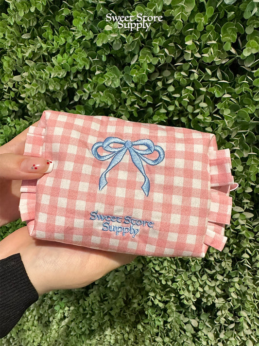 [Free Shipping] Ribbon Bow Embroidery Pouch