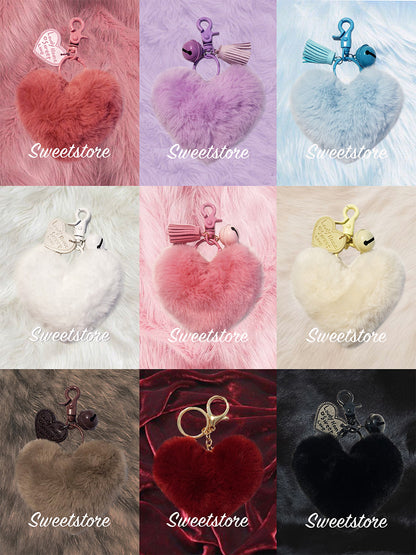 Heart Shape Fur Ball Keyrings