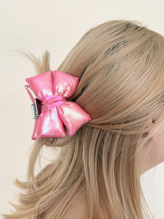 [Free Shipping] Shiny Pink Bow Hair clip