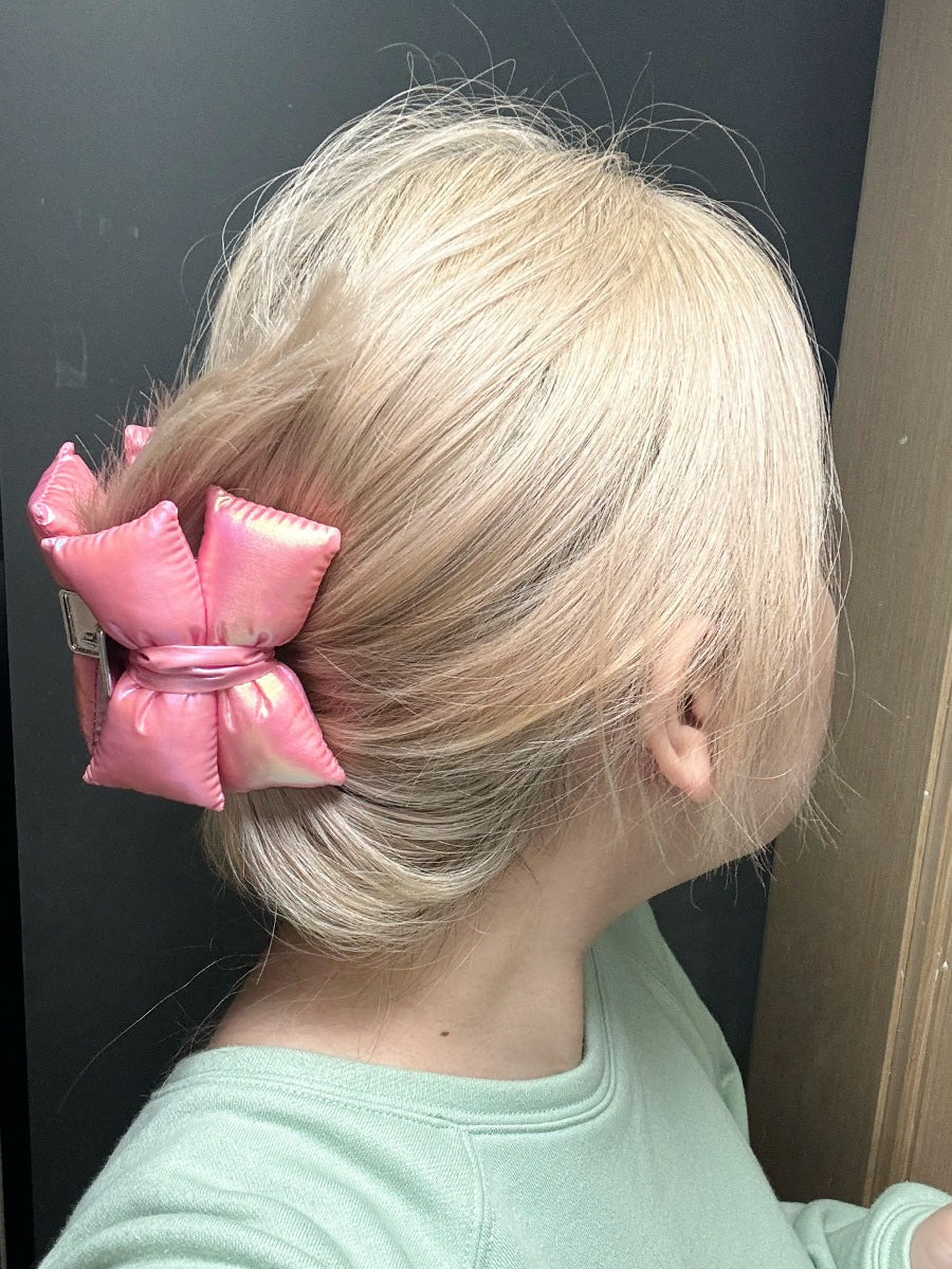 [Free Shipping] Shiny Pink Bow Hair clip