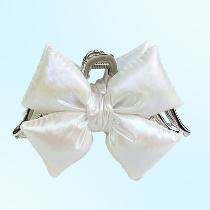 [Free Shipping] Shiny White Bow Hair Clip