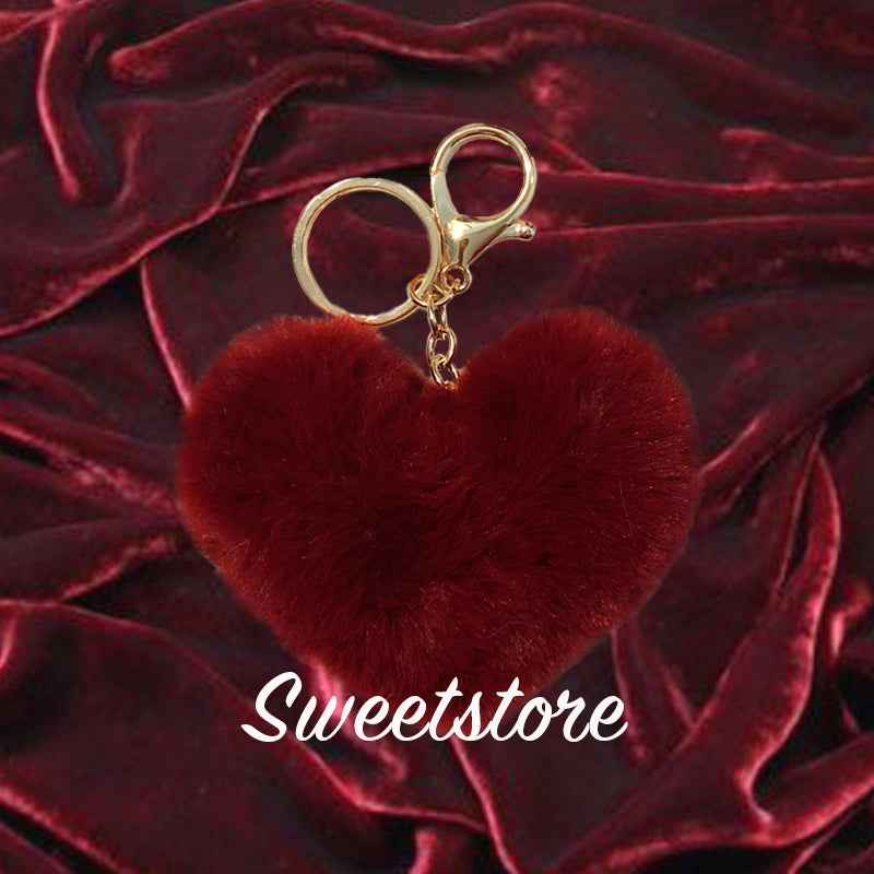 Heart Shape Fur Ball Keyrings